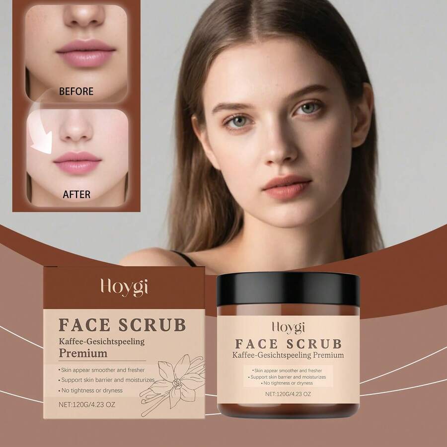 Hoygi Vanilla Coffee Facial Scrub Deep Cleansing Oil Control Face Exfoliator Smoothing Scrubbing Particles Nourishing Glowing Skin Care - 咖啡棕 - 查看 1