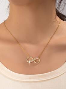 1pc Fashionable Infinity Symbol & Rhinestone Embellished Minimalist Numeral Necklace, Elegant & - Gold - View 1