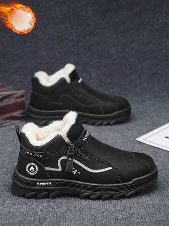 Men's Snow Boots, Winter Warm Plush Lining Outdoor Thermal Insulation Boots, Fashion Versatile Classic Retro Mid-Calf Boots, Daily Commute Snow Non-Slip Multi-Scenario Workwear Boots