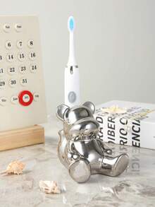 1pc Ceramic Bear Shaped Toothbrush Holder & Makeup Organizer, Useful Bathroom Accessory - Multicolor - View 6