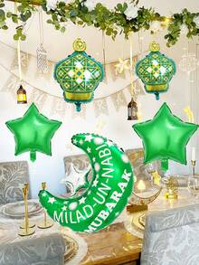5pcs/Set Ramadan Balloon Set, Includes Eid Crescent Moon Lights, Islamic Foil Balloons, 18" Green Star Balloons, Suitable For Eid Al-Fitr Home Decor, Ramadan Theme Party Decorations, Ramadan Kareem, Ramadan Mubarak, Eid Mubarak, Eid Al-Fitr Party - Multicolor - View 7