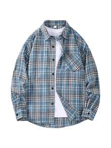 【早春/夏新品】水洗浅蓝色格子休闲衬衫 | 宽松落肩设计 + 实用口袋，男士户外叠穿衬衫 - 霧霾藍 - 查看 3