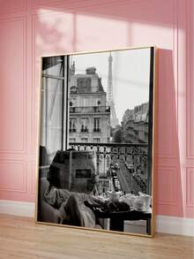 1幅无框巴黎女子阅读报纸摄影作品，复古黑白墙面艺术印刷品，法式咖啡馆美学海报，画廊品质照片，适用于客厅、宿舍，是送给巴黎爱好者的礼物 - 彩色 - 查看 1