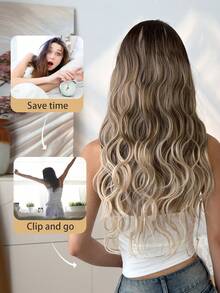 20-Inch Ombre Wavy Synthetic Hair Extensions, V-Shaped Clip-In, Suitable For Women And Girls, For Party And Daily Wear - Brown Ombre - View 4
