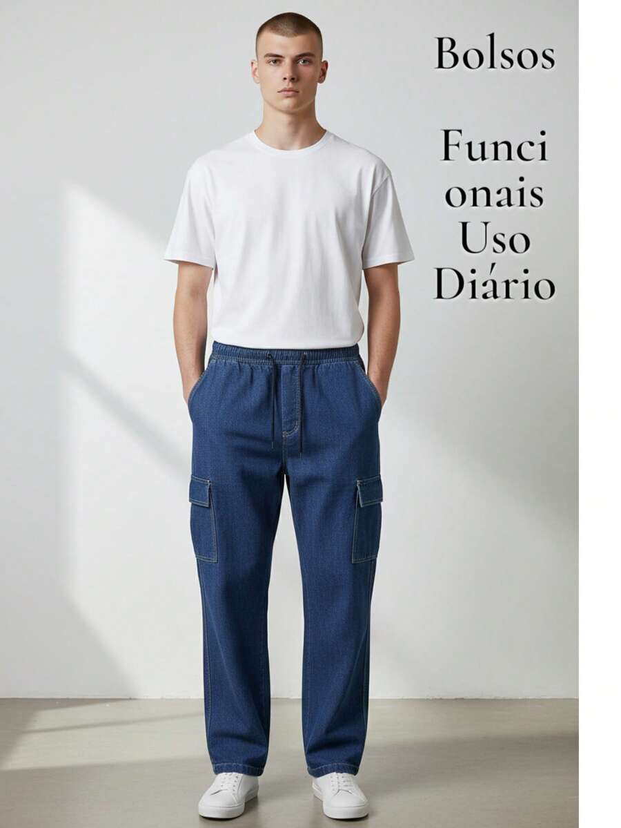 Men's Regular Fit Comfortable Cargo Pants • Ready For Any Occasion - Blue Cargo Jeans - Azul Jeans Cargo - 查看 1