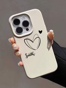 1pc Minimalist Heart & Letter Pattern Liquid Soft Edge Phone Case, Compatible With IPhone 16/16Pro/16Plus/15/15ProMax/15Pro/11/12/13/14ProMax/11Pro/11ProMax/12Pro/12ProMax/13Pro/13ProMax/14Pro/14ProMax, Fashionable & Creative - Multicolor - View 3