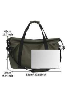 Korean Style Ins New Large Capacity Travel Bag, PU Leather Waterproof Shoulder Bag, Handbag, Minimalist Luggage Bag, Sports Gym Bag Beachweekend Bag Vacation Bags For Travel - Army Green - View 3