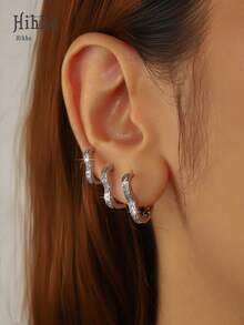 Hihho Bộ 6 khuyên tai đính đá Zirconia hình trái tim cho nữ, Quà tặng trang sức quyến rũ, Thích hợp để đeo nhiều lớp hoặc đeo một lần - Bạc - Xem 4