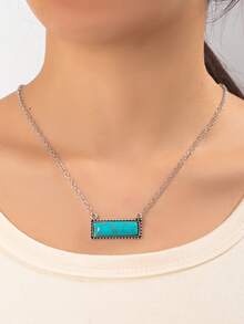 1pc Minimalist Turquoise One-Shoulder Necklace, Elegant & Charming Western Style Jewelry For Women - Multicolor - View 1