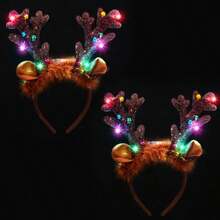 JOYIN Juego de 2 diademas navideñas con cuernos de reno sombrero de reno con luces LED para suministros de fiesta de Navidad y recuerdos de fiestas navideñas TALLA ÚNICA - como en la foto - Ver 2