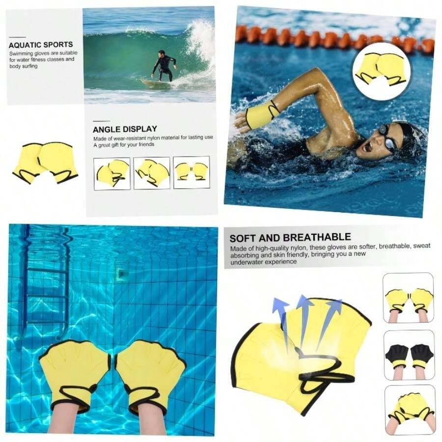 Guantes de Ayuda para Nadar Guantes de paletas de Mano Manoplas para Mujer Guantes termicos Natacion Accesorios Guantes de natacin Guantes de Piscina Nylon Yellow - metro - Ver 1
