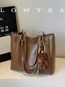 low tea 1 pieza Bolso de hombro de ante de unicolor PU, de gran capacidad, bolso de moda para ir y venir, adecuado para viajes, compras, citas, regalo para mujeres, adecuado para adolescentes, estudiantes universitarias y mujeres de oficina, ideal para oficina, escuela, trabajo, negocios, ir y venir, al aire libre, viajes, picnic (se vende con colgante)