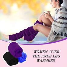 Long Leg Warmers Women 24 Inch Over Knee Knit Ribbed Leg Warmer Stirrup Yoga 80s Party Dance Ballet Supply - One Size + Black, Purple, Sapphire + 3 - View 3