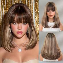 Natural 14Inch Brown Highlightst Bob Wig Suitable For Female Beginners To Wear Soft, Heat-Resistant Synthetic Hair - Daily Wear, Parties,Cosplay,Dance Party&Music Festival Party Use - Brown Highlight - View 12