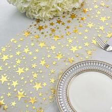 金色金属质感桌旗，尺寸可选28厘米*182厘米/275厘米/500厘米/1000厘米，适用于婚礼、派对、情人节、户外餐桌装饰等场合。