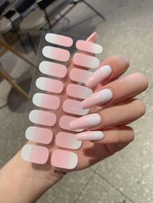 1片新款渐变色美甲贴纸，全甲贴膜，防水可撕式美甲贴纸，女士美甲贴花，自粘式美甲贴纸，易于使用，适合节日、派对、生日礼物美甲用品 - 淺粉色 - 查看 5