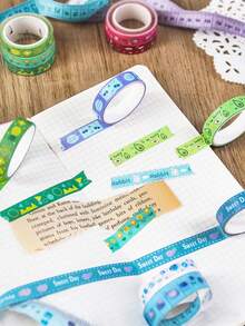 Conjunto de 20 rolos/caixa de fita adesiva decorativa retrô colorida, fita adesiva fina e simples, 2 metros de comprimento, listras em cores sólidas, paisagens e outros padrões, fita adesiva fina vintage decorativa de papel, adequada para materiais escolares, decoração de cadernos, scrapbooking, volta às aulas, embrulho de presentes, diários, etiquetas e decoração de códigos. - Multicolorido - Ver 2