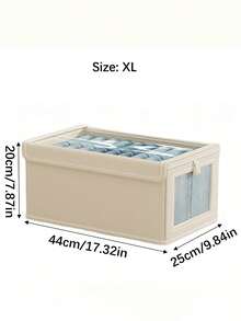 Large Shelf Storage Basket | Fabric Closet Storage Box With Transparent Window For Organization | Foldable Household Storage With Lid, Beige, Grey Decorations Decor Festival Decor Room Decor Home Decor Bed Room Decor Dress Pants Shoes Jeans Boots Skirt Bedroom, Organizer, Home Storage, White T Shirt Women, Black Pants Women, Ladies Winter Clothes, Dress, - Multicolor - View 17
