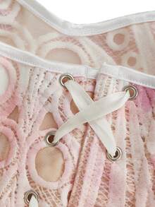 Áo corset hai lớp ren rỗng thoáng khí kiểu Âu & Mỹ ôm sát, gợi cảm, kiểu áo quây định hình vóc dáng. - Hồng - Xem 8