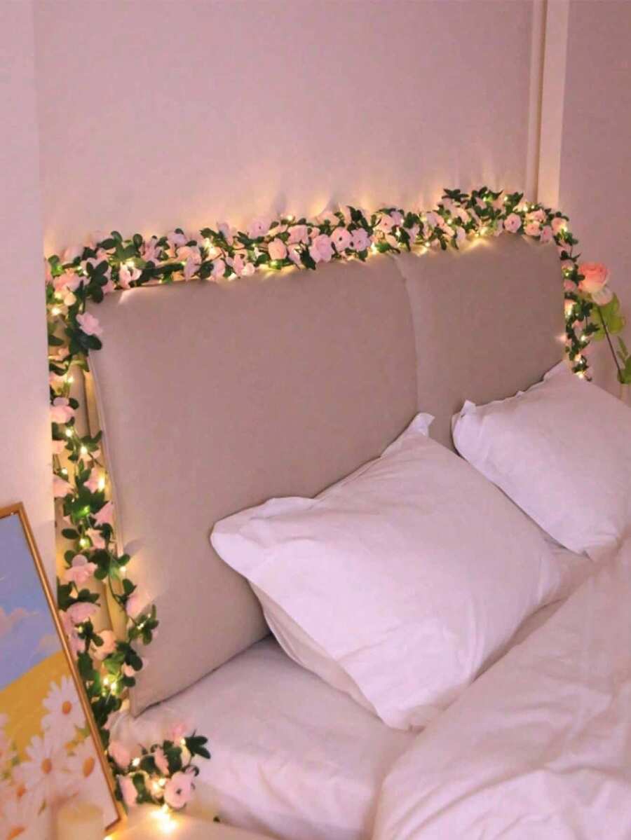 1 String Of 20 LED Pink Rose Vine Lights, 2M Length, Suitable For Balcony, Window, Bedroom, Dining Room, Garden Decor, Can Be Used As Romantic Table Lamp, All Seasons, Christmas Decoration, Christmas Lights, Fairy Lights, Christmas Gift, Room Decor, Bedroom Decor, Indoor Christmas Lighting, LED Light Strip, LED Lights, Indoor Christmas Lighting - 玫瑰花燈串 - 查看 1