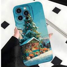 2026 nueva funda de teléfono esmerilada, funda de teléfono con escena de mercado navideño con árbol nevado y estantes de frutas impresa para  17 14 Pro Max  17 13  17 12  Galaxy S23 S22 S21 protector de teléfono funda de pareja regalo para novio novia regalo de vacaciones - Blanco antiguo - Ver 2