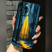 2026 nueva funda de teléfono esmerilada, funda de teléfono con impresión de bosque y árbol amarillo para  17 15 Pro Max  17 14 Pro  17 13  17 12  Galaxy S23 S22 S21 S20 protector de teléfono funda de pareja regalo para novio novia regalo de vacaciones - Negro - Ver 1