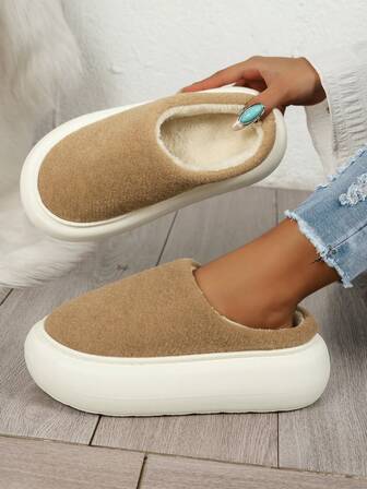 Women's Casual Autumn Slippers, Plush Upper With Fleece Lining, Warm, Soft, Lightweight And Comfortable, Slip-On Indoor House Slippers