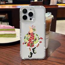 Funda para teléfono con diseño de reno y bastón de caramelo, compatible con teléfonos ,  17,  16 Pro Max,  15 Pro Max,  13 y  12. Fabricada en TPU, ofrece protección contra golpes y caídas. Una opción ideal para regalar en Navidad, a amigos, familiares y celebraciones. - transparente - Ver 1