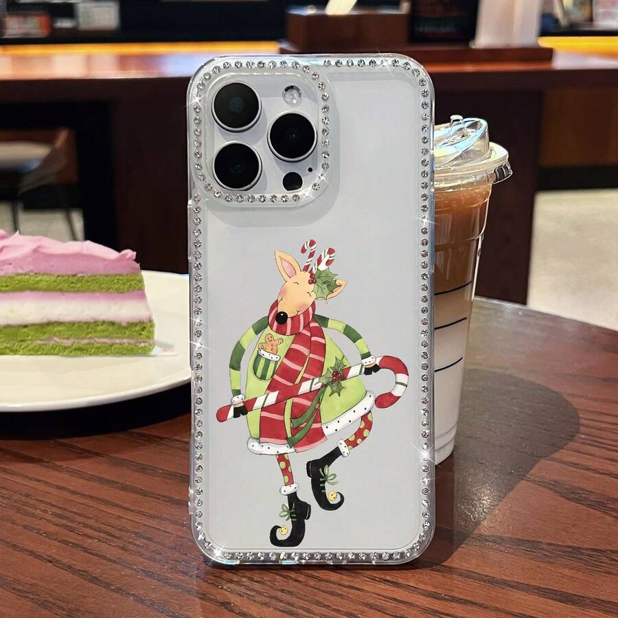 Funda para teléfono con diseño de reno y bastón de caramelo, compatible con teléfonos , 17, 16 Pro Max, 15 Pro Max, 13 y 12. Fabricada en TPU, ofrece protección contra golpes y caídas. Una opción ideal para regalar en Navidad, a amigos, familiares y celebraciones. - transparente - Ver 1