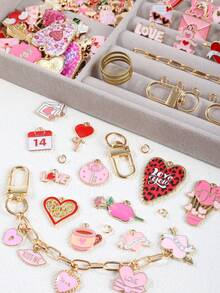 Kit de fabrication de porte-clés pour la Saint-Valentin, comprend des pendentifs, un fermoir de porte-clés, une chaîne d'extension, des anneaux à ressort et des pinces à bijoux. Kit créatif de fabrication de breloques de sac et d'artisanat de bijoux, idéal pour les cadeaux de la Saint-Valentin - Kit de fabrication de porte-clés DIY - Voir 8