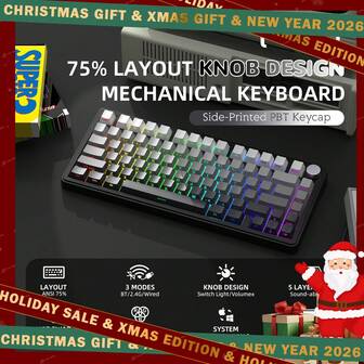 ATTACK SHARK X85 Gasket Mechanical Keyboard With Knob,75% Tri-Mode(BT5.0/2.4G/USB-C) Wireless Gaming Keyboard &Five-Layer Padding, RGB,5000mAh, Hot-Swappable Side Print PBT Keycaps- Holiday Xmas Gift, New Year 2026 Edition For Women