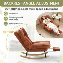 Rocking Chair With Footstool, Garden Rocking Chair, Recliner, Living Room Reading Chair With Upholstered, Adjustable Backrest, Patio Rocking Chair, Up To 200 Kg, For Garden, Yard, Bedroom - trái cam - Xem 5