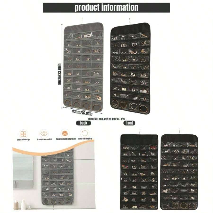 Organizador para arete, organizador de joyas colgantes, organizador de 80 bolsillos, organizador para arete, organizador para collares, pulseras, anillos de almacenamiento - 80 bolsillos - Ver 1