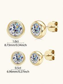 一对0.5-1克拉包镶圆形莫桑石结婚订婚耳钉，S925纯银，简约时尚女士耳环，精致女士珠宝礼物，适合圣诞节和约会 - 金色 - 查看 5