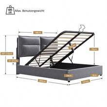 Hydraulic Double Bed With Upholstery, 140x200cm, Adjustable Headboard, Metal Slatted Base, Velvet, Modern Bed Frame With Storage Space, Large Storage Area, Grey (With Mattress) - Grey - View 11
