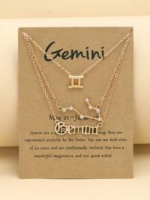 3pcs/set Vintage English Alphabet & Symbol & Star Sign Design Constellation Card Pendant Necklaces - Yellow Gold - View 23