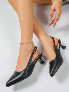 Black High Heel Shoes For Women, Pointed Toe Slip-On Office Pumps - Black - View 7