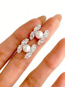 1对银色耳环，优雅可爱的时尚耳钉，适合女性日常佩戴和参加派对，是完美的礼物之选。 - 銀色 - 查看 5