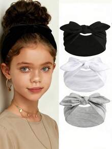 3/1pc Girls Bowknot Rabbit Ear Headband, Boho Extra Wide Cute Rabbit Ear Knotted Headband, Solid Color Bowknot Hair Accessory, Suitable For Girls Daily Wear, Autumn/Winter Headband - Multicolor - View 14