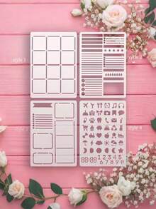 Reusable 4pcs Journal Stencil Set - 5.83x4.43" Planner & Diary Templates With Monthly Overview, Daily Layouts & Icon Designs For A5/A4 Notebooks