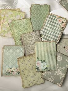 30张/包 复古花卉图案记事本，边缘烧边装饰纸 - 彩色 - 查看 8