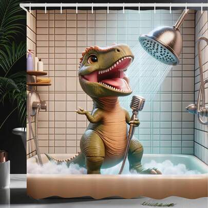 1pc Fun Shower Dinosaur Shower Curtain, Minimalist Animal Print Very Suitable For Bathroom Decoration, Universal Room Decoration, Home Decoration, Bathroom Accessories Bathtub Partition