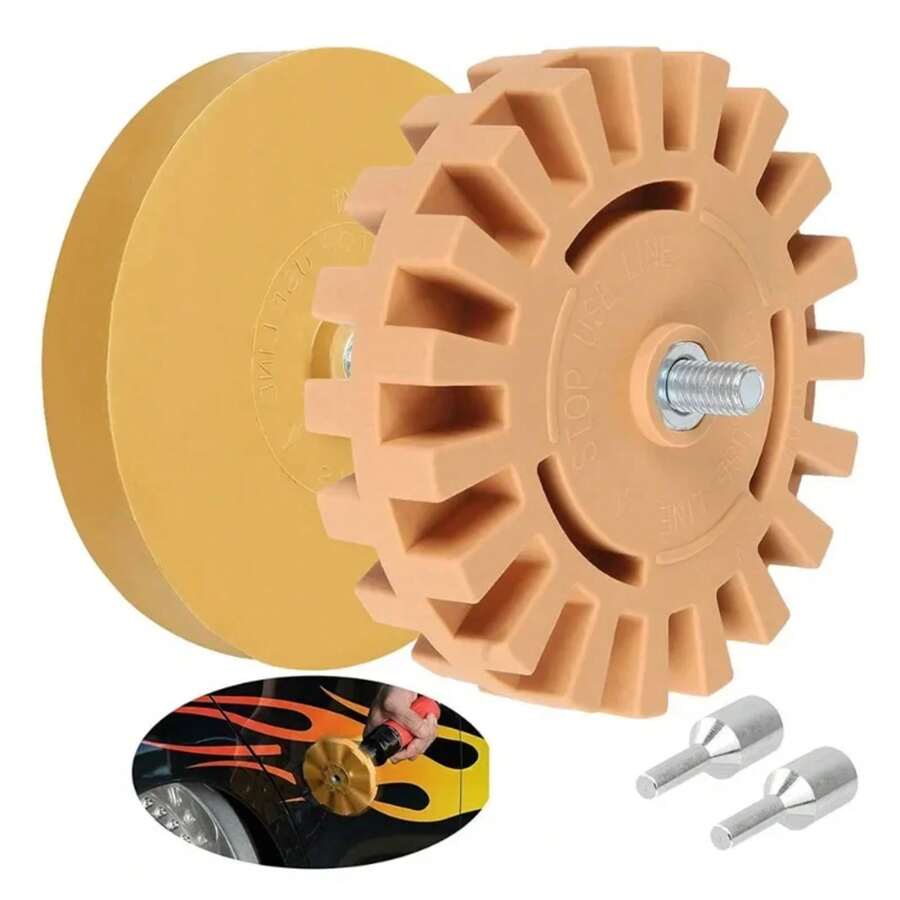 Rueda de goma para quitar adhesivo de rueda de borrador de coche, adaptador de taladro eléctrico suave, herramienta de eliminación de calcomanías de vinilo de goma para reparación de pintura QS4G - 88 mm - Ver 1