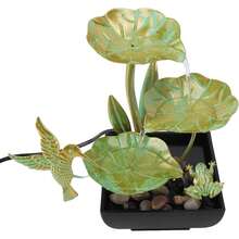 Decoración de Fuente USB con Forma de Hoja de Loto y Pájaro, Decoración de Fuente de Agua de Arte del Hierro, Decoración de Agua de Mesa para Sala de Estar, Vestíbulo de Entrada - 1 - Ver 3