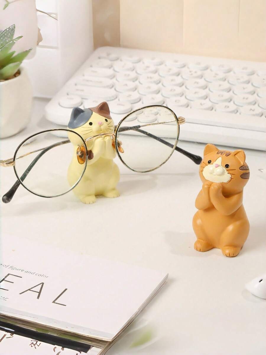 1个猫形眼镜架，桌面装饰，适用于家庭、办公室、书房、宿舍，生日、圣诞节、情人节礼物，送朋友的礼物 - 彩色 - 查看 1