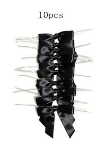 10 Stücke/20 Stücke schwarze Schleifen Dekorationen, geeignet für Feiertags-Dekoration, Hochzeitsdekoration, Valentinstag, Muttertag, Abschluss, Geschenke und Süßigkeiten-Verpackung - Schwarz - Übersicht 10