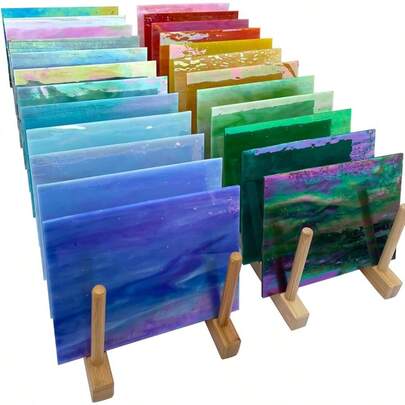 LITMIND 24 Sheets Iridescent Stained Glass Variety Pack - 6 X 4 Inch Cathedral Art Glass For Mosaic Crafts And Supplies Assorted Colors Glass Sheets For Stunning Stained Glass Projects