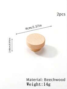 2pcs Wooden Single Hole Drawer Pull Handle, Round Head Wooden Cabinet/Wardrobe/Kids Room Door Knob - Beech Walnut - View 3