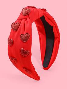 1 件情人节闪亮爱心结布艺发箍，适合女孩 - 粉色/红色发箍发饰 - 情人节庆祝的理想礼物，日常发饰 - 頭箍 - 查看 7