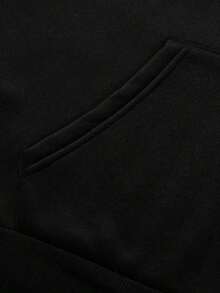 Men's Letter Print Drawstring Hoodie For Autumn - Black - View 4